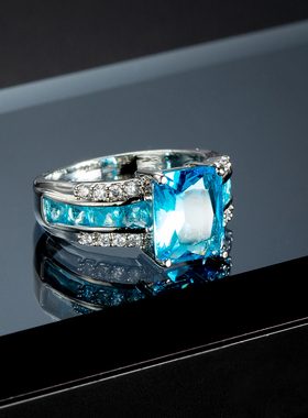 欧美流行方形宝石铜材质戒指