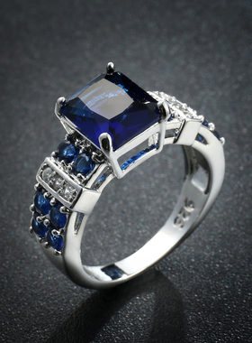 欧美流行长方锆石宝石戒指