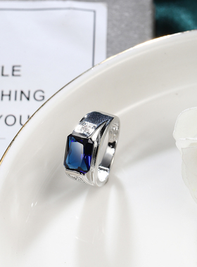 坦桑长方形彩宝时尚风宽版戒指