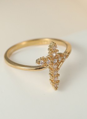 冷淡风精致时尚戒指女小众设计感高级轻奢气质百搭十字架满钻戒