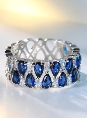 复古宫廷风男女镂空梨形宝石戒指