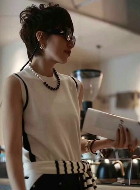 新款小众拉丝银球拼接黑檀木项链博主同款高级圆球黑色锁骨链饰品