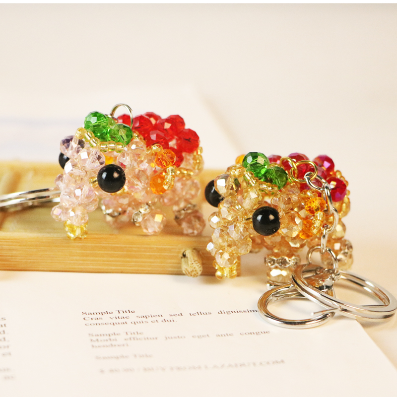 精品小象 水晶串珠大象 小挂件钥匙圈 包包配饰 情侣手工 材料包 - 图0