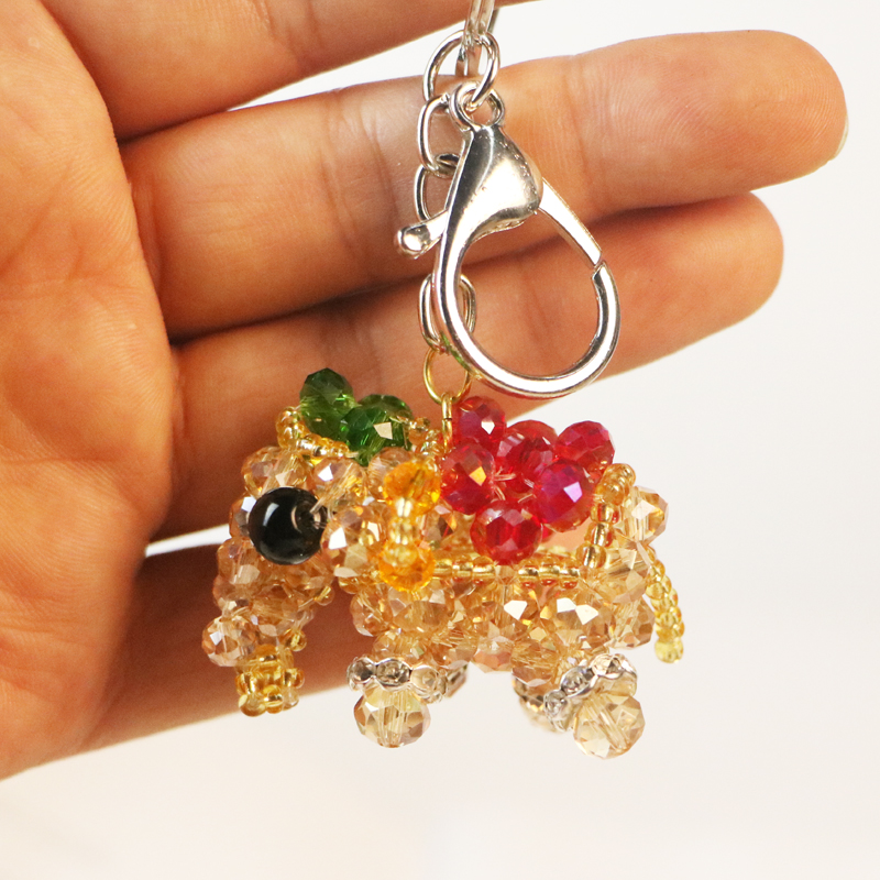 精品小象 水晶串珠大象 小挂件钥匙圈 包包配饰 情侣手工 材料包 - 图1