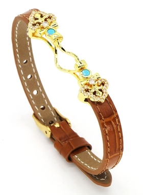 真皮空托热销新设计爆款皮绳手镯铜镀18K金强保色锆石微镶配件