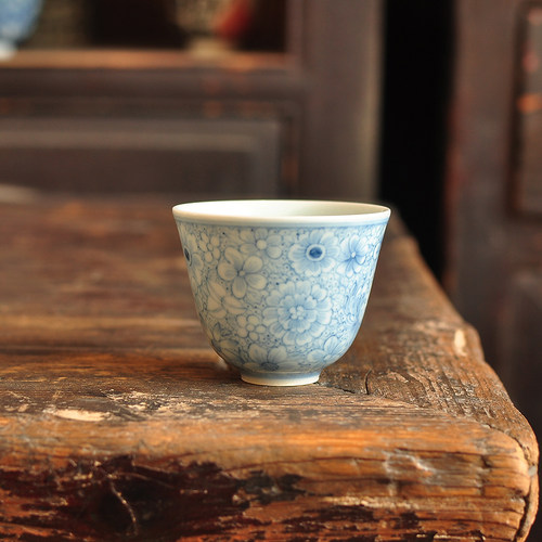 顽古气窑手工手绘釉下青花万花小铃铛杯新式客杯茶杯满容量45ml - 图2