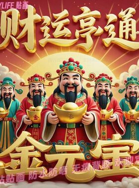 财运亨通财神爷蛇年贴纸门贴指定发财喜庆年画墙贴过年自粘装饰画