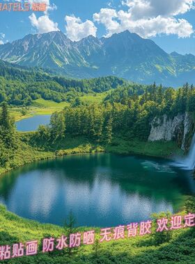 聚宝盆山水聚财源贴画门窗墙贴纸靠山图玄关背景墙贴饰自粘装饰画