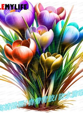 五颜六色鲜艳花丛贴纸墙面门窗装饰花草自粘贴画冰箱马桶贴纸车贴