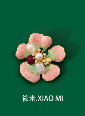 筱米复古天然珍珠女设计感胸针