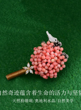 一抹柔粉天然珊瑚石粉色胸针新中式国潮高雅别针旗袍大衣领口配饰