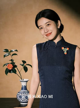 XIAOMI非遗绒花橘色鸢尾花胸针中式国潮精致别针旗袍高档胸花配饰