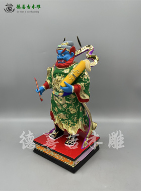 古典漆线雕香樟木手工辛元帅神像