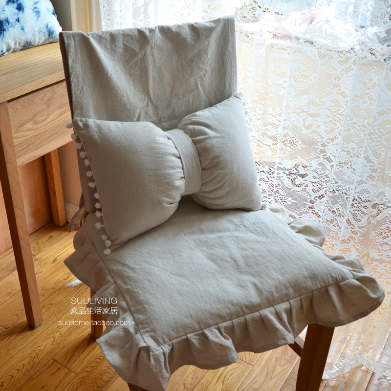 法式ins风复古棉麻荷叶边亚麻透气凳子坐垫子茶椅子垫座垫可拆洗 - 图1