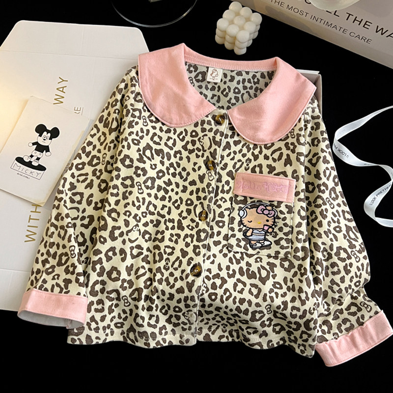 秋冬新款保暖豹纹儿童睡衣女KT猫加厚保暖德绒女可爱家居服可外穿,淘宝优惠券,粉丝福利购,淘宝优惠卷