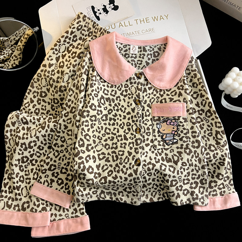 秋冬新款保暖豹纹儿童睡衣女KT猫加厚保暖德绒女可爱家居服可外穿,淘宝优惠券,粉丝福利购,淘宝优惠卷