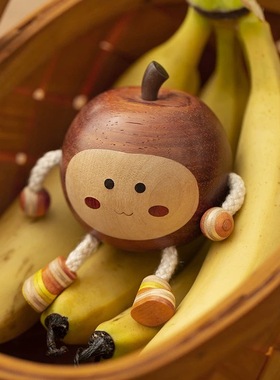可爱小苹果桌面摆件实木创意治愈车载办公桌情绪稳定装饰圣诞礼物