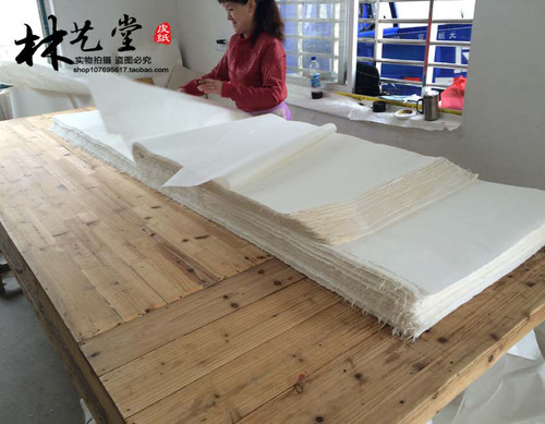 安徽宣纸 四尺白云龙 纯手工带纤维白色云龙皮纸 100张一刀包邮 - 图2