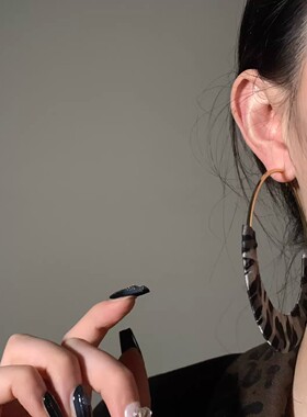 千禧辣妹豹纹几何耳环女款复古风