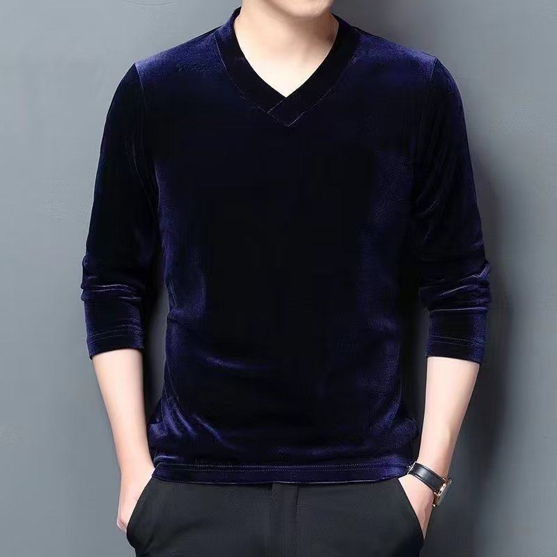 秋冬季男士V领上衣休闲金丝绒修身内穿长袖百搭t恤打底衫潮流潮牌,淘宝优惠券,粉丝福利购,淘宝优惠卷