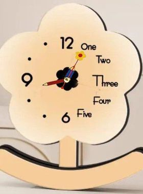 2025新款花朵创意时钟摆件不倒翁台式家用静音钟表奶油风桌摆米奇