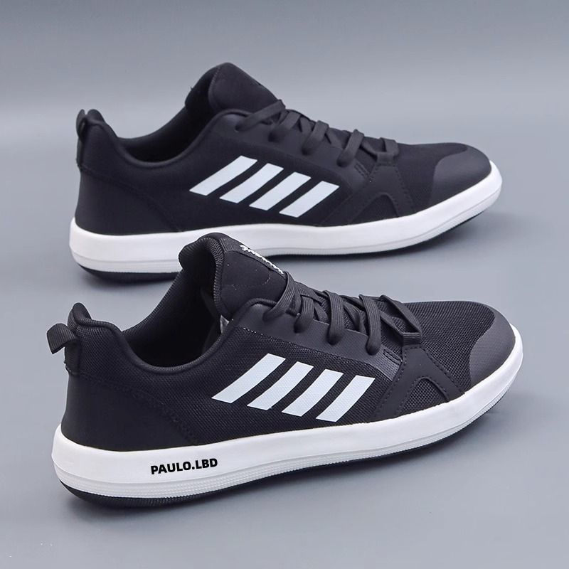 2025夏季新款透气网鞋男鞋平底百搭软底户外运动鞋黑色休闲鞋板鞋 - 图0