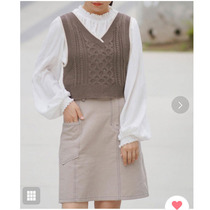 Womens Fashion Spring new export Japanese original D Fashion knit Chauded waistcoat waistcoat Girls Two sets blouses