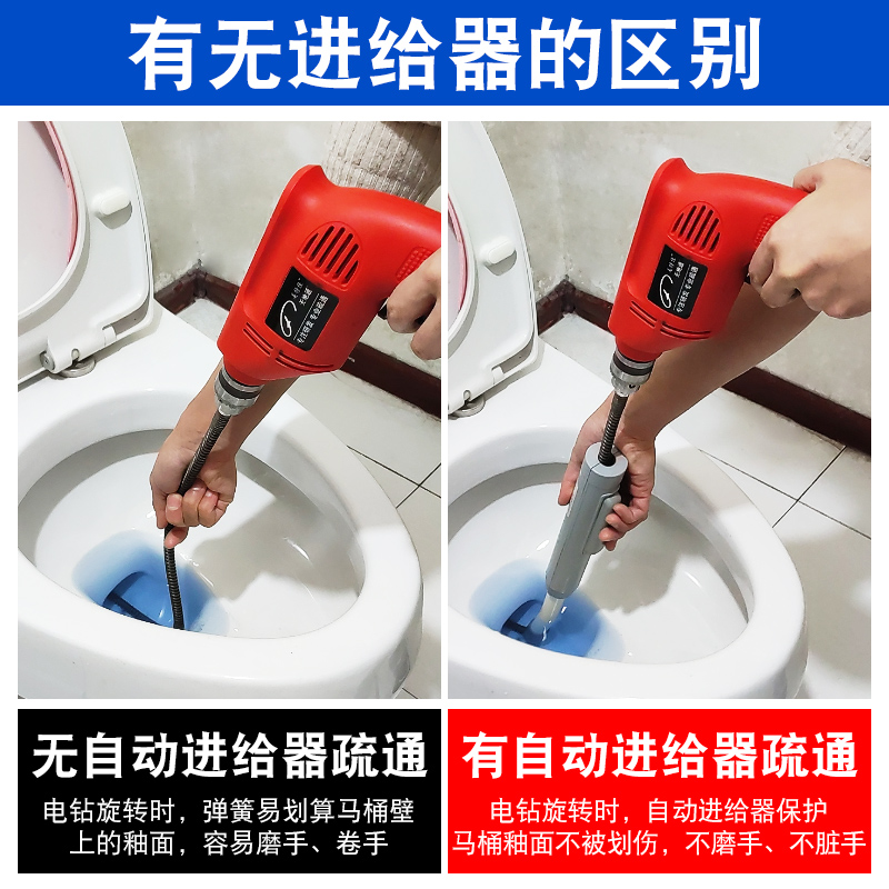 管道疏通机捅下水道工具马桶疏通神器厨房地漏手持弹簧自动进给器