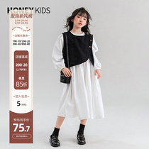 Girl Autumn Clothing Suit 2023 New CUHK Child Fall Casual Trendy Ocean Boy Dress Child Skirt Two-piece Set