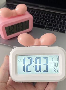 可爱多巴胺蝴蝶结桌面多功能时钟家用电池款闹钟学生宿舍时间管理