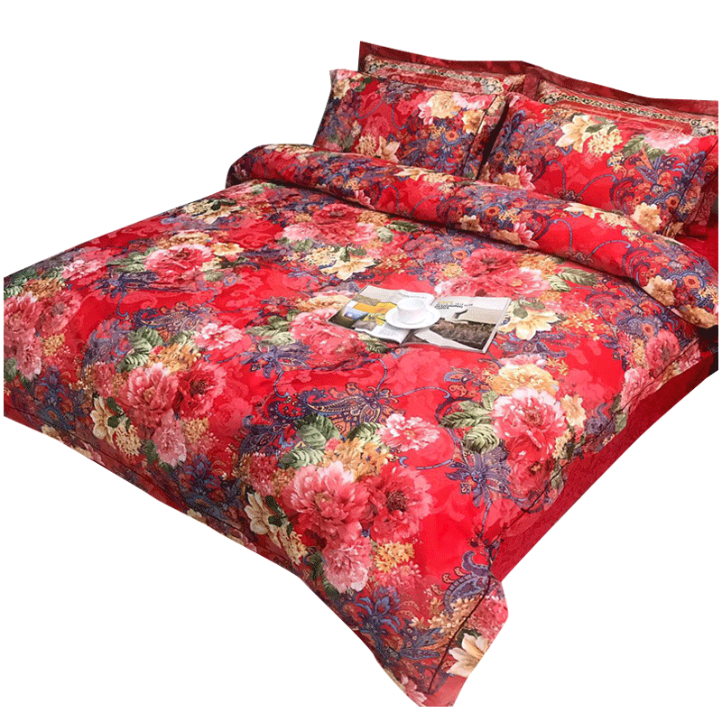 欧式加厚提花磨毛四件套贡缎结婚四件套婚庆全纯棉床上用品1.8m床 - 图0