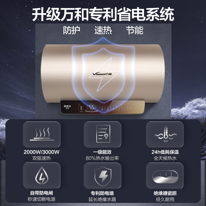 万和一级能效60升家用小型电热水器 vanward万和电热水器