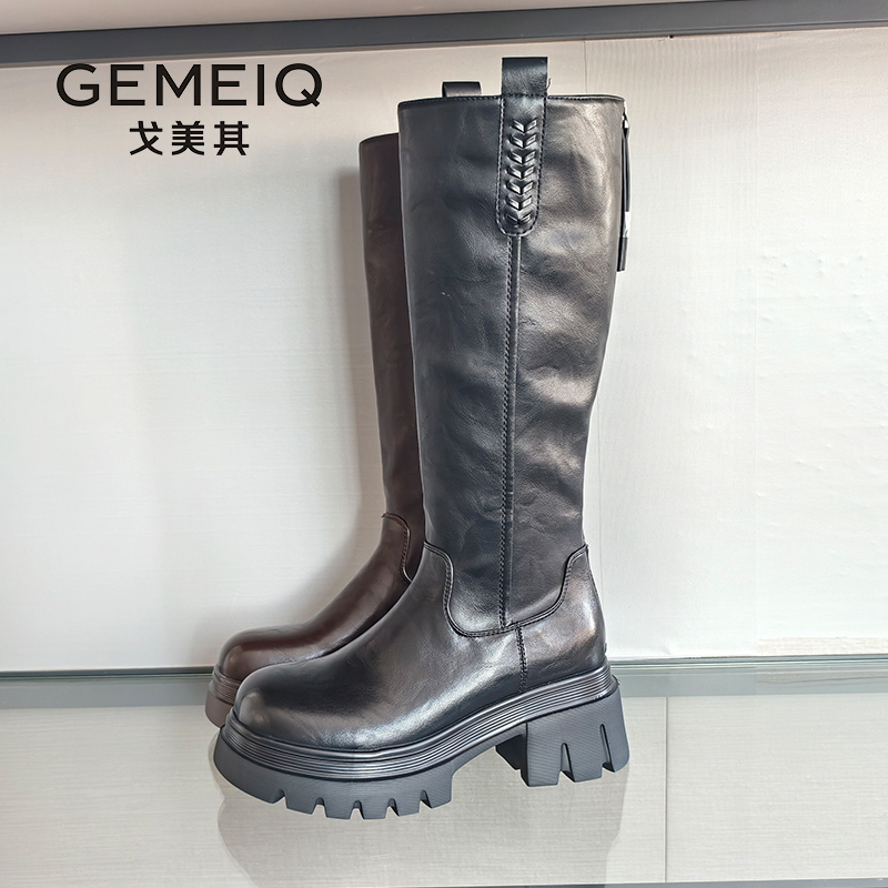 戈美其厚底长筒靴女2025冬季新款复古美拉德骑士靴增高靴子女鞋子 - 图1
