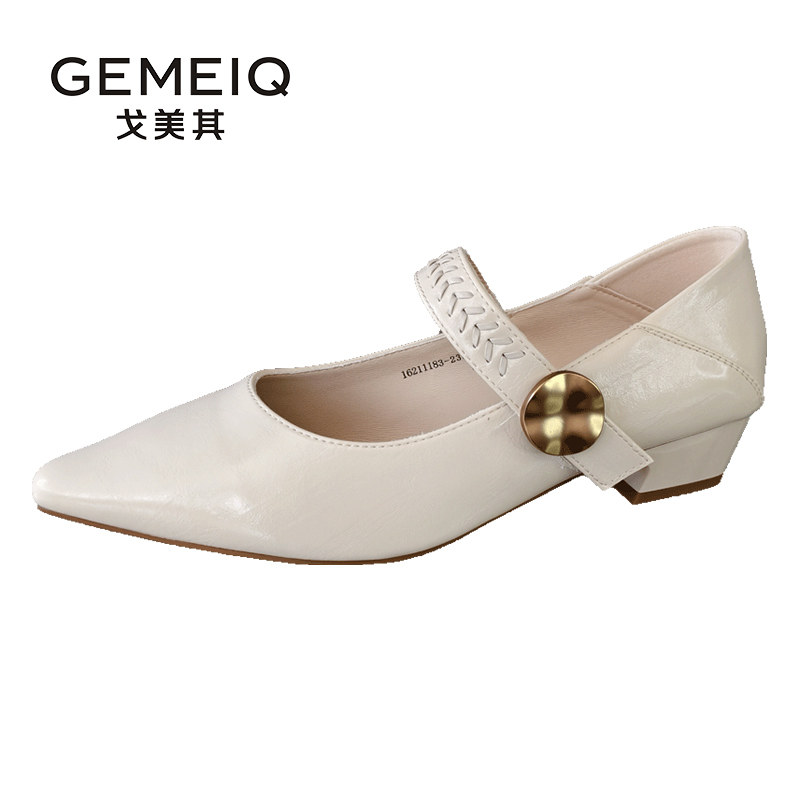 戈美其法式尖头浅口单鞋女2026春新款粗跟低跟魔术贴玛丽珍小皮鞋,淘宝优惠券,粉丝福利购,淘宝优惠卷