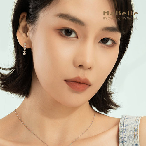 MaBelle/玛贝尔18K白金 垂坠型 通勤款 钻石耳钉一对 简约大方 - 图1