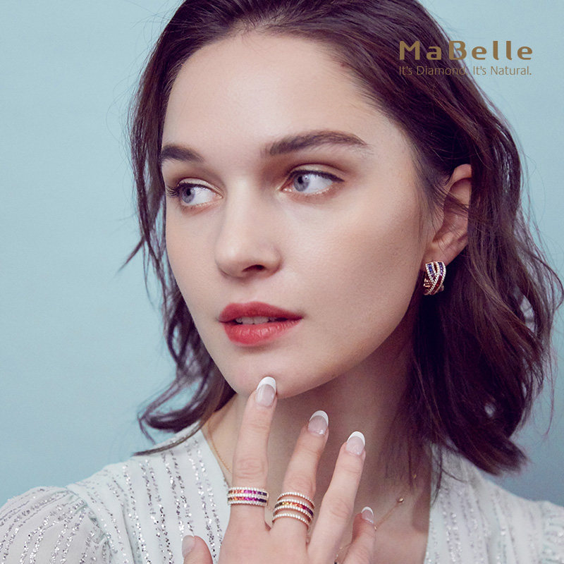 MaBelle/玛贝尔轻潮彩宝 18K红金 彩蓝宝钻石耳钉 多巴胺活泼靓丽,淘宝优惠券,粉丝福利购,淘宝优惠卷