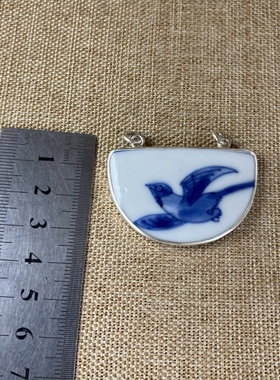 古瓷首饰 青花瓷吊坠 老瓷片挂件 925银 手工饰品 简约流行 百搭