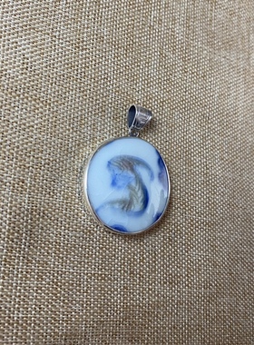 古瓷首饰 青花瓷吊坠 老瓷片挂件 925银 手工饰品 简约百搭 男女