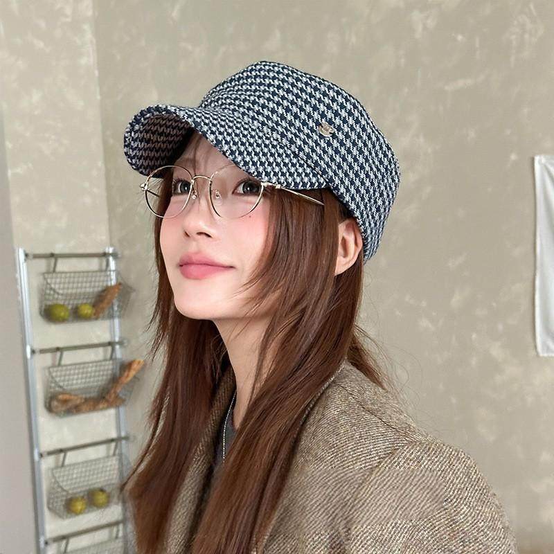香港潮牌 25年早秋高品质新款英伦风平顶千鸟格鸭舌帽复古休闲棒,淘宝优惠券,粉丝福利购,淘宝优惠卷
