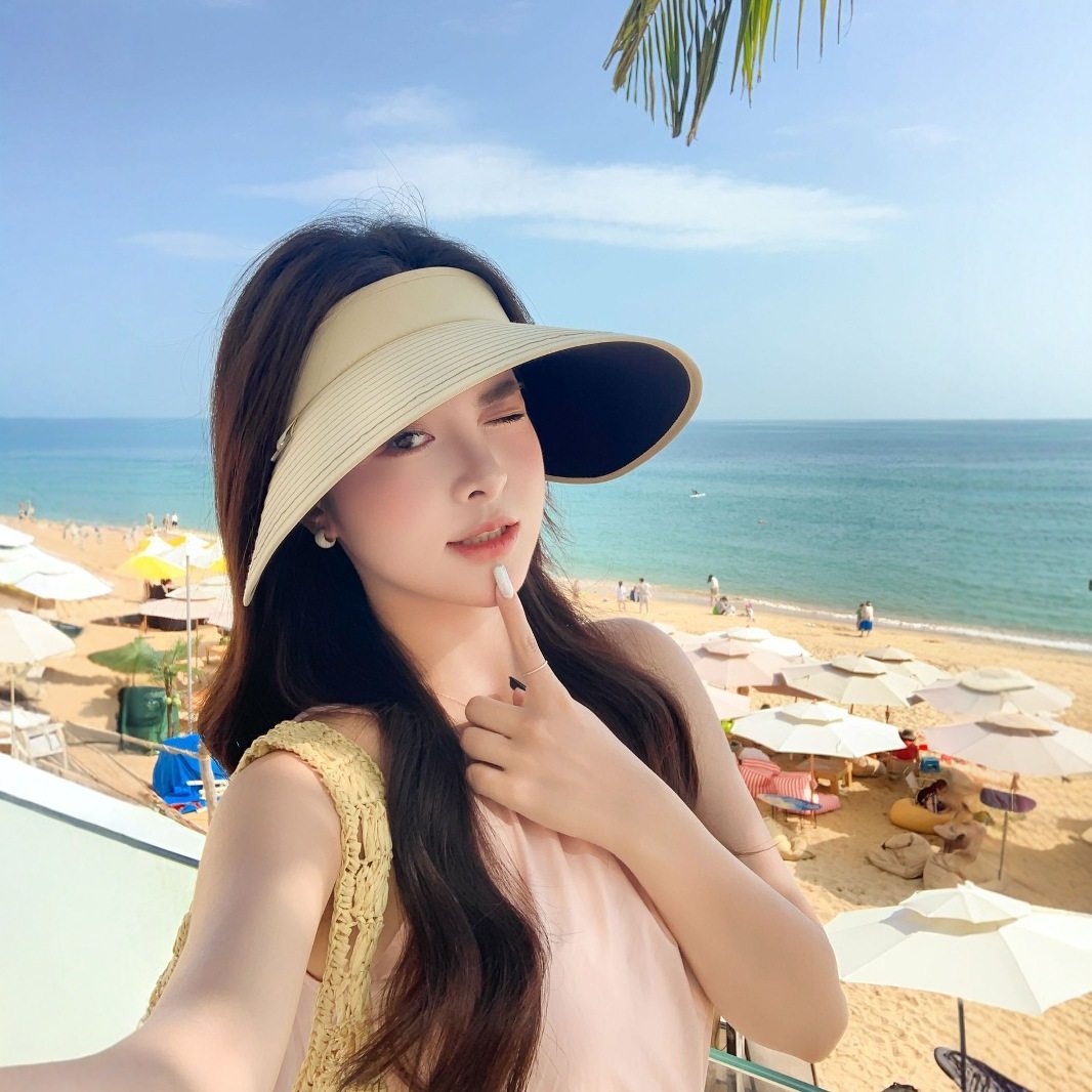 香港潮牌发箍款纯色螺纹织带大帽檐空顶帽2025新款防晒帽显脸小女,淘宝优惠券,粉丝福利购,淘宝优惠卷