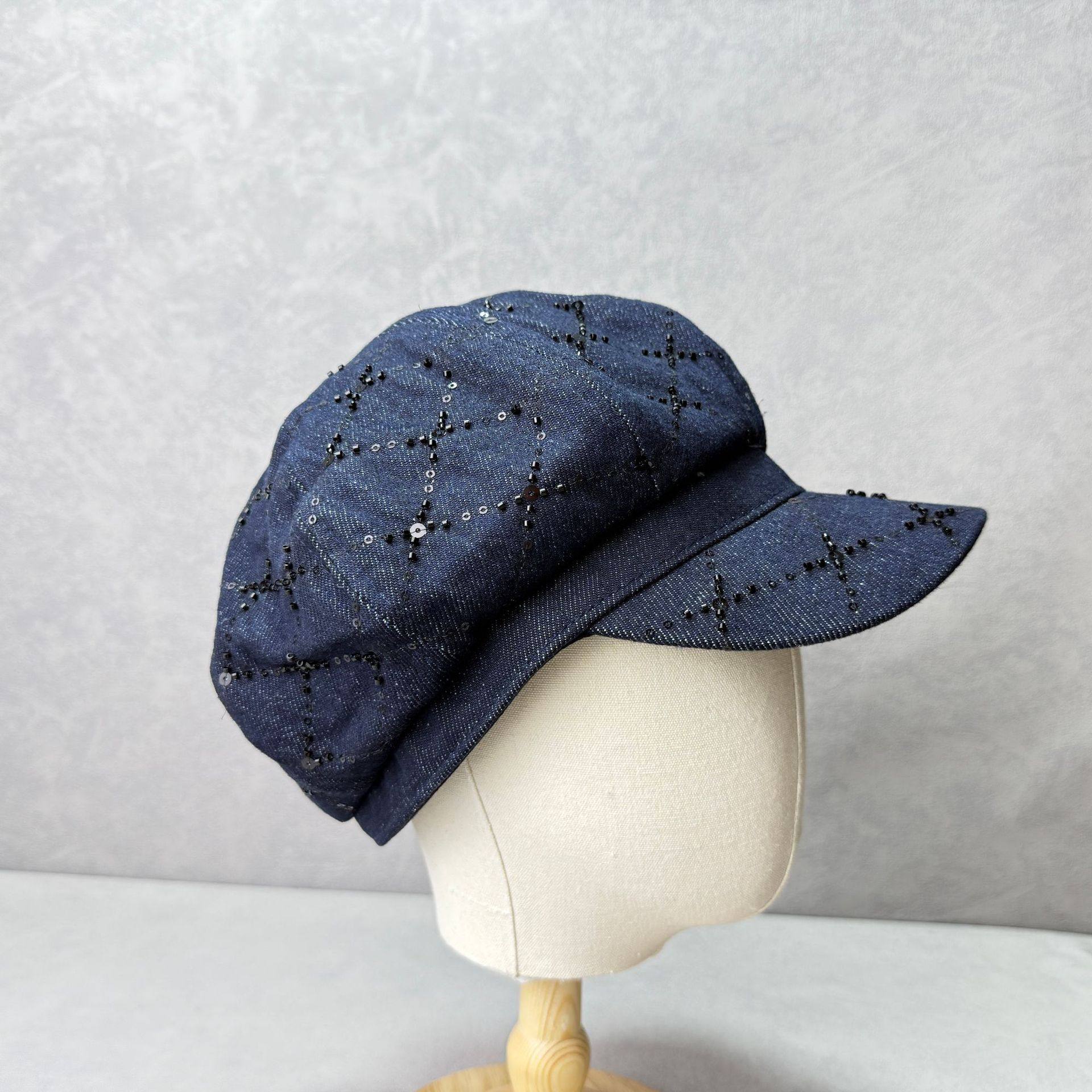 香港潮牌 25年早秋新款高品质格纹亮片水洗棉八角帽女时尚百搭韩,淘宝优惠券,粉丝福利购,淘宝优惠卷