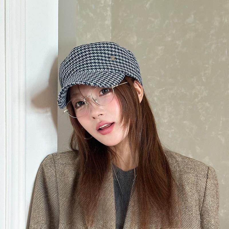 香港潮牌 25年早秋高品质新款英伦风平顶千鸟格鸭舌帽复古休闲棒,淘宝优惠券,粉丝福利购,淘宝优惠卷