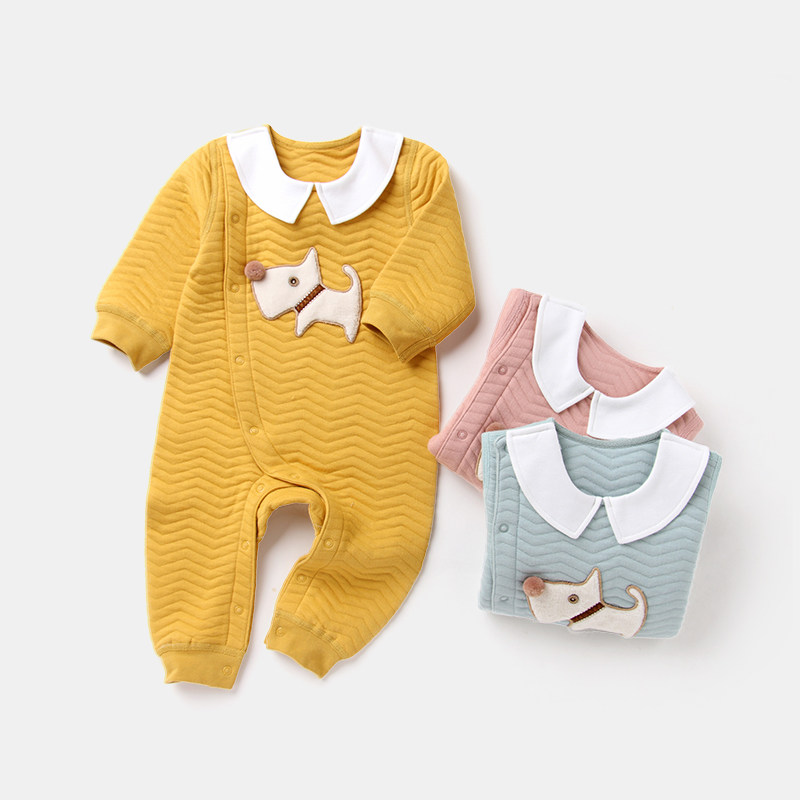 婴儿衣服秋冬季保暖纯棉长袖6-12月 爱笔笔母婴连身衣/爬服/哈衣