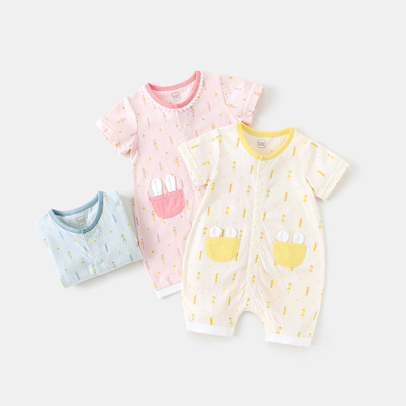 短袖纯棉夏装卡通新生幼儿衣服哈衣 爱笔笔母婴连身衣/爬服/哈衣