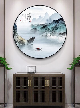 现代轻奢圆形鹿景福禄玄关挂画