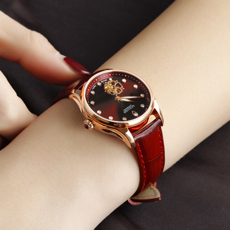 正品古尊女全自动镂空镶钻机械表 信艺晨手表国产腕表