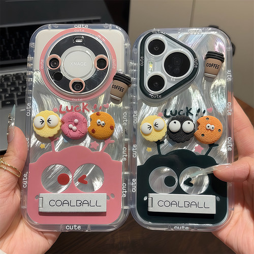 咖啡黑粉煤球适用华为pura80手机壳荣耀400保护套新款nova14羽纱mate70pro/畅享80防摔x70/magic8软壳畅玩60 - 图0