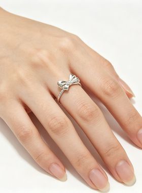 999纯银高级设计蝴蝶结纯银戒指女2026年新款潮ins风个性