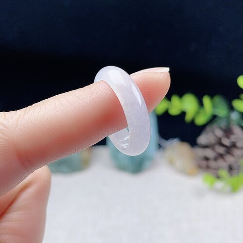 缅甸A货翡翠白戒指11_23#天然老坑白冰指环宽边厚装玉跑环幸运圈 - 图0