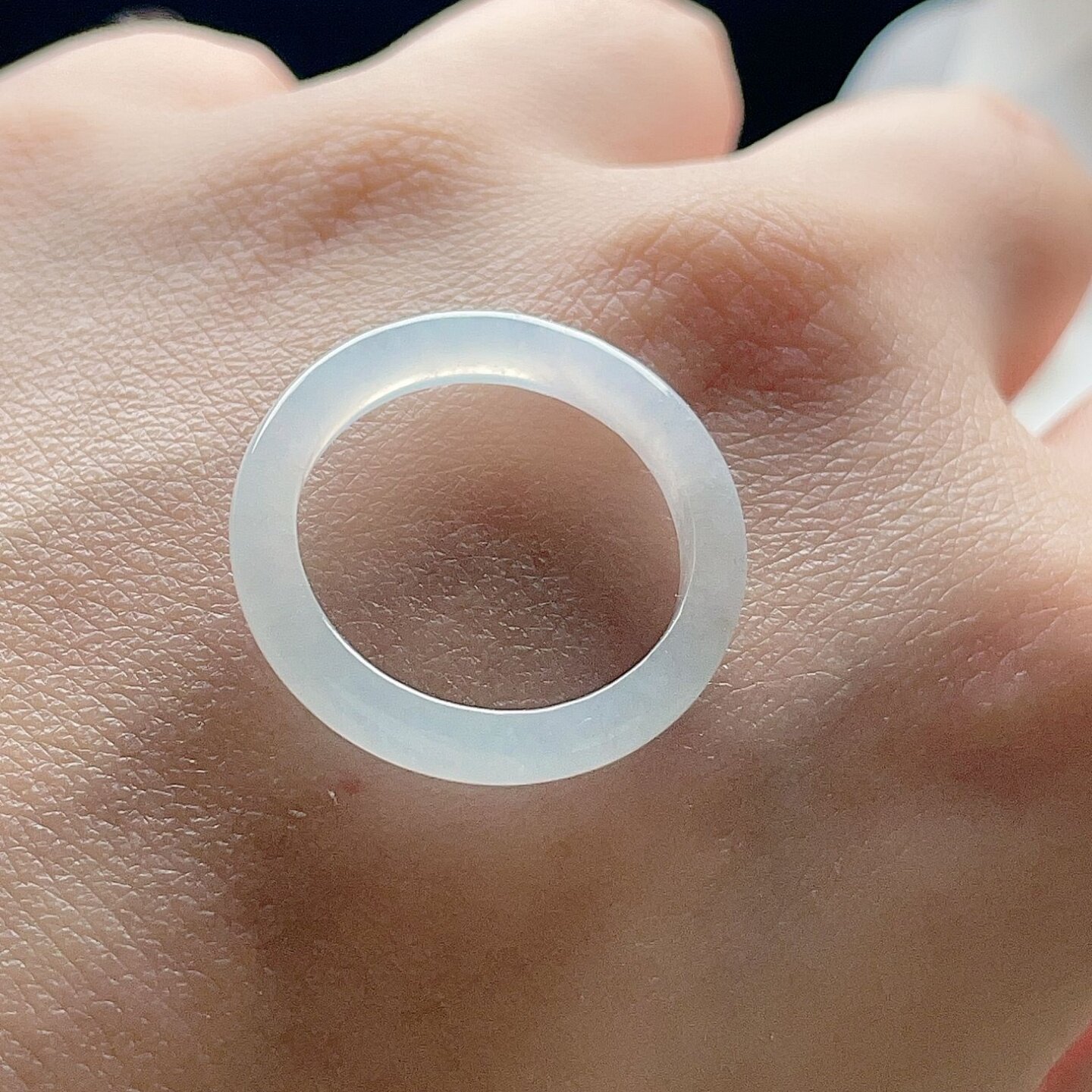 Natural jade thin edge ring milky white fresh jade ring